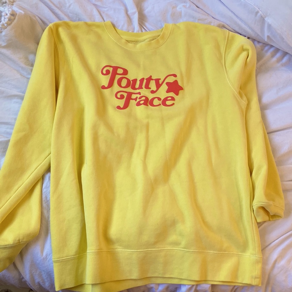 Yellow pouty face Addison Rae sweat shirt.